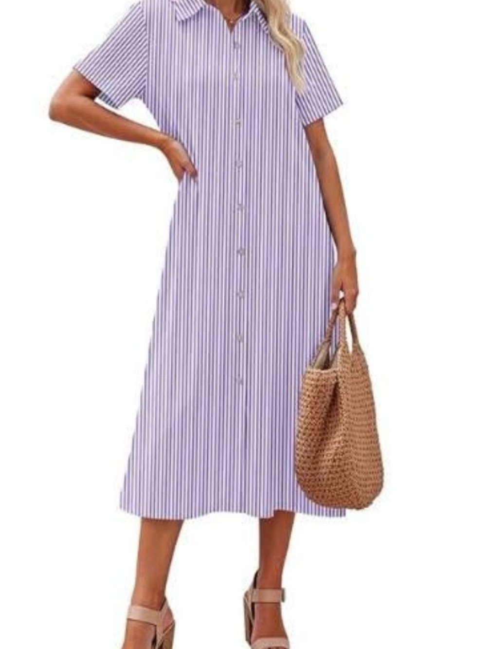 zeagoo Lavender & White Striped Button-Front Swim Coverup - Picture 6 of 10